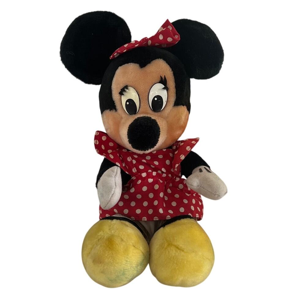 Vintage Disneyland Walt Disney World Minnie Mouse Plush Doll Polka Dot Dress